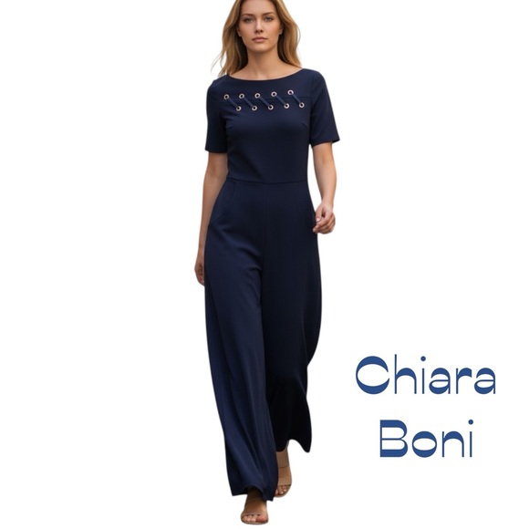 Chiara Boni Pants - Chiara Boni Navy Luxury Designer Wide Leg Jumpsuit NWT 8